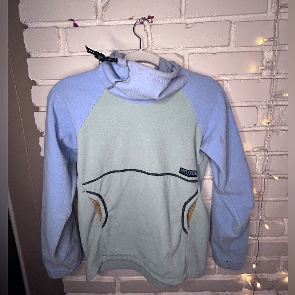 Teal & Light Blue Melanzana Fleece Long Sleeve Outer Wear Sweatshirt